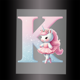 (DTF-12537) BALLERINA UNICORN K (ALPHABET) - Garment Transfer