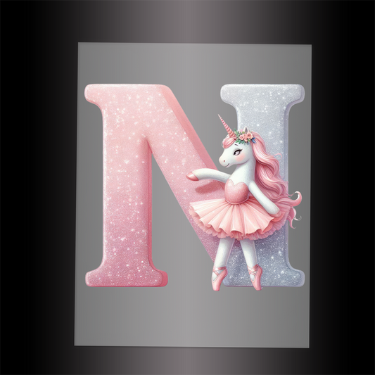 (DTF-12540) BALLERINA UNICORN N (ALPHABET) - Garment Transfer
