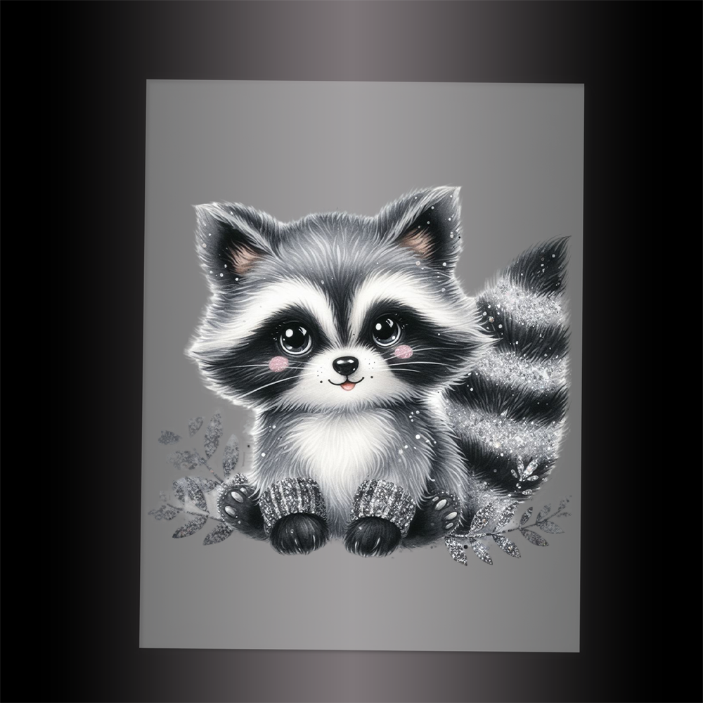 (DTF-GLIT1050) GLITTER RACCOON - Garment Transfer
