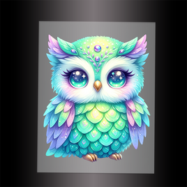 (DTF-GLIT110) GLITTER OWL - Garment Transfer