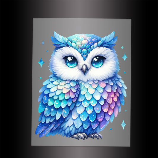 (DTF-GLIT114) GLITTER OWL - Garment Transfer