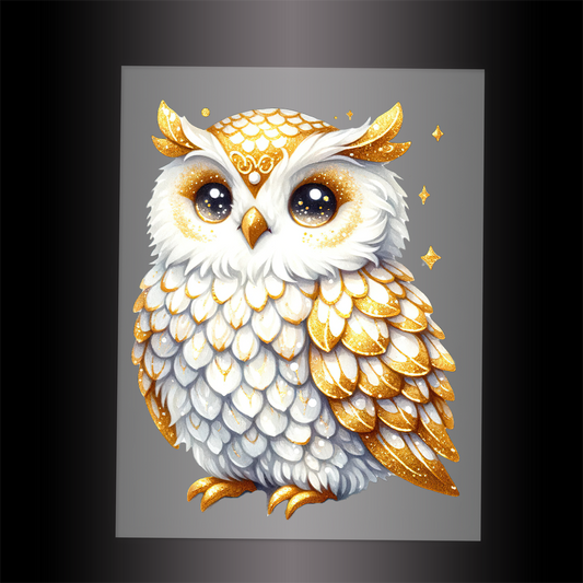 (DTF-GLIT122) GLITTER OWL - Garment Transfer