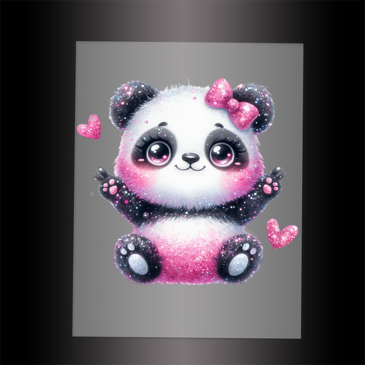 (DTF-GLIT130) GLITTER PANDA - Garment Transfer