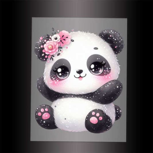 (DTF-GLIT134) GLITTER PANDA - Garment Transfer