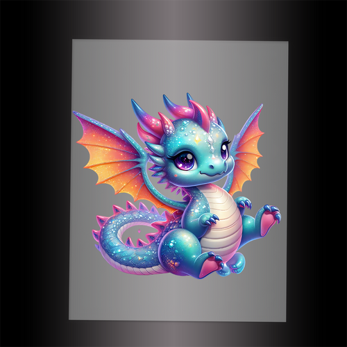 (DTF-GLIT250) GLITTER BABY DRAGON - Garment Transfer