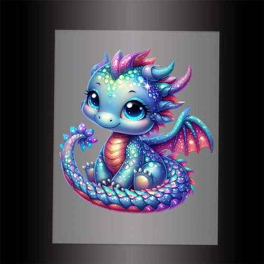 (DTF-GLIT254) GLITTER BABY DRAGON - Garment Transfer
