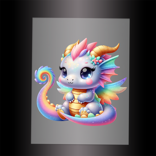 (DTF-GLIT256) GLITTER BABY DRAGON - Garment Transfer