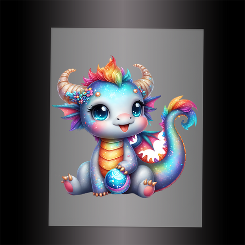 (DTF-GLIT257) GLITTER BABY DRAGON - Garment Transfer