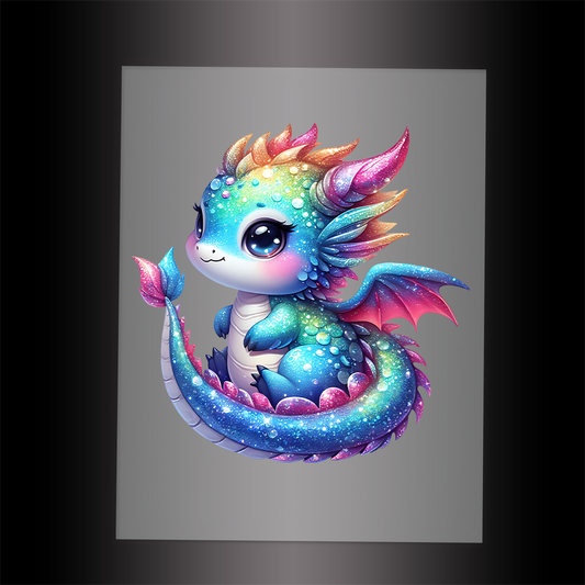 (DTF-GLIT261) GLITTER BABY DRAGON - Garment Transfer