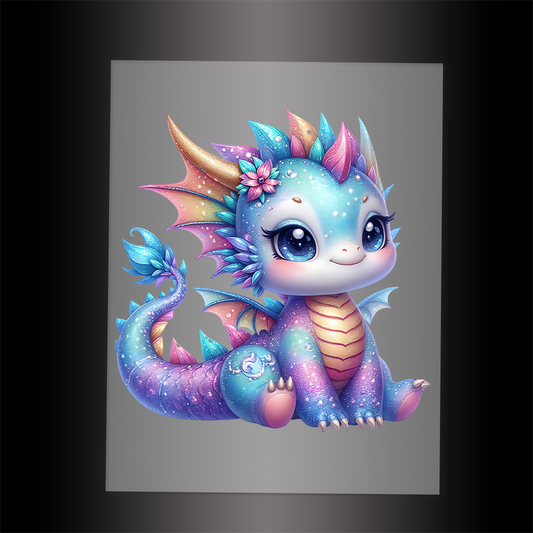 (DTF-GLIT263) GLITTER BABY DRAGON - Garment Transfer