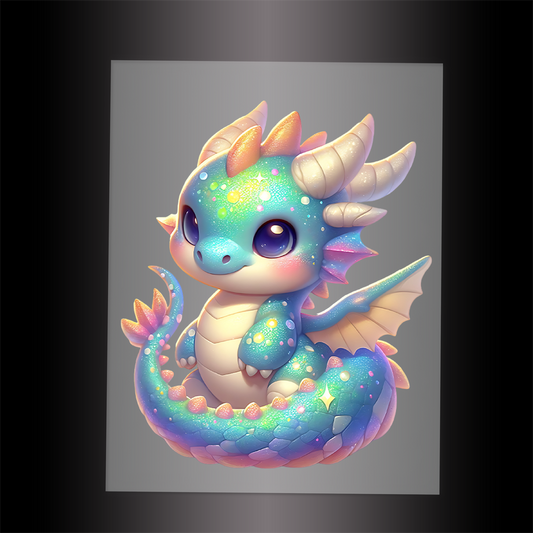 (DTF-GLIT266) GLITTER BABY DRAGON - Garment Transfer