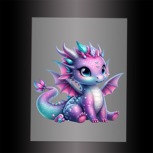 (DTF-GLIT267) GLITTER BABY DRAGON - Garment Transfer