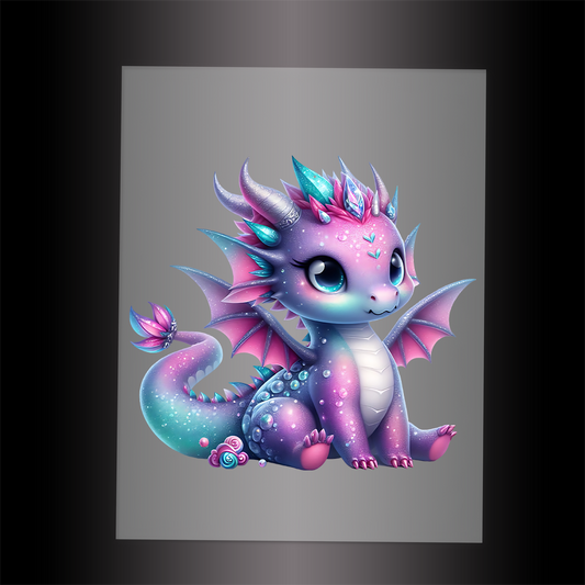 (DTF-GLIT267) GLITTER BABY DRAGON - Garment Transfer