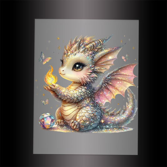 (DTF-GLIT304) GLITTER BABY DRAGON - Garment Transfer