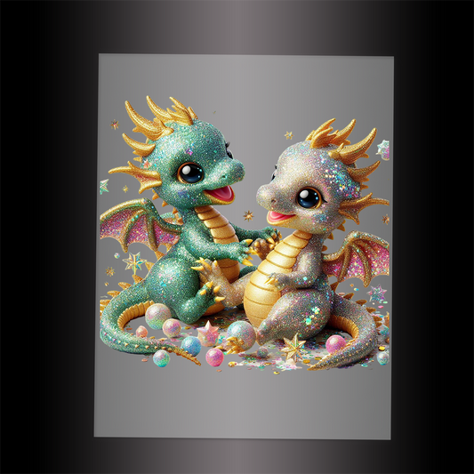(DTF-GLIT306) GLITTER BABY DRAGON - Garment Transfer