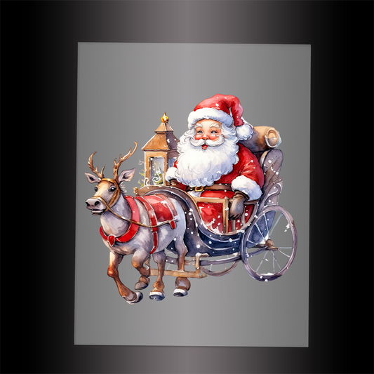 (DTF-SAN206)  SANTA'S REINDEER SLEIGH - Garment Transfer