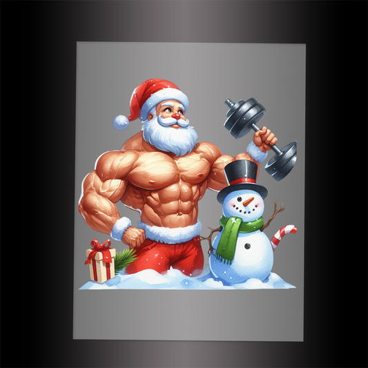 (DTF-SAN257)  MUSCLE SANTA - Garment Transfer