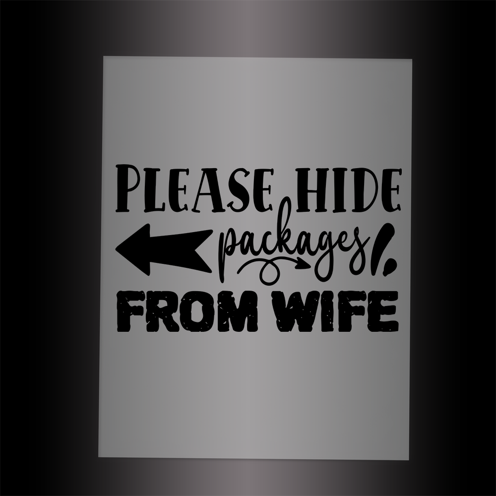 (DTF-X5299) PLEASE HIDE PACKAGES FROM WIFE - Garment Transfer