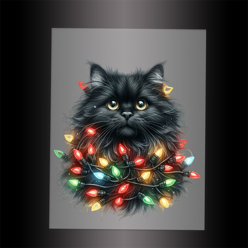 (DTF-XA207) CHRISTMAS KITTEN LIGHTS - Garment Transfer
