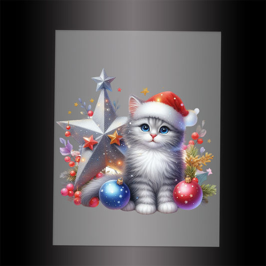 (DTF-XA343) CHRISTMAS KITTEN - Garment Transfer