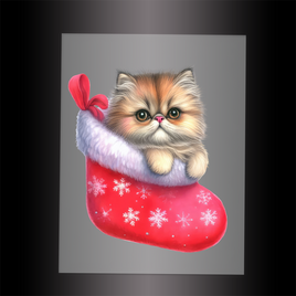 (DTF-XA452) KITTEN CHRISTMAS STOCKING - Garment Transfer