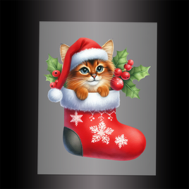 (DTF-XA453) KITTEN CHRISTMAS STOCKING - Garment Transfer