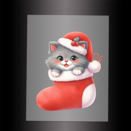 (DTF-XA456) KITTEN CHRISTMAS STOCKING - Garment Transfer