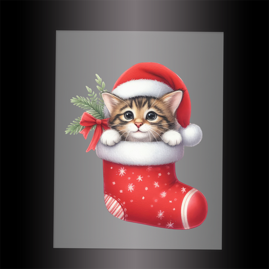 (DTF-XA457) KITTEN CHRISTMAS STOCKING - Garment Transfer