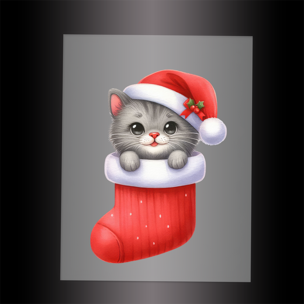(DTF-XA459) KITTEN CHRISTMAS STOCKING - Garment Transfer
