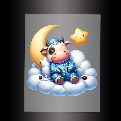 (DTF-1000) COW IN PJ'S SLEEPING ON A CLOUD - Garment Transfer