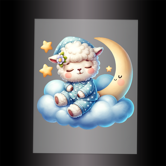 (DTF-1007) LAMB IN PJ'S SLEEPING ON A CLOUD - Garment Transfer