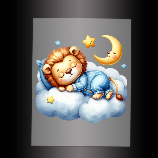 (DTF-1008) LION IN PJ'S SLEEPING ON A CLOUD - Garment Transfer