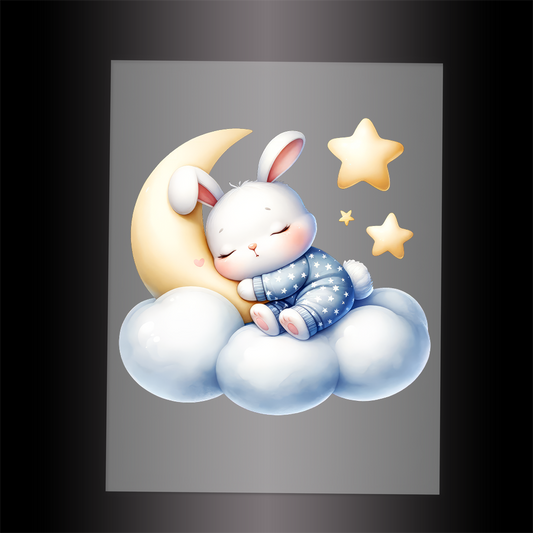 (DTF-1012) RABBIT IN PJ'S SLEEPING ON A CLOUD - Garment Transfer