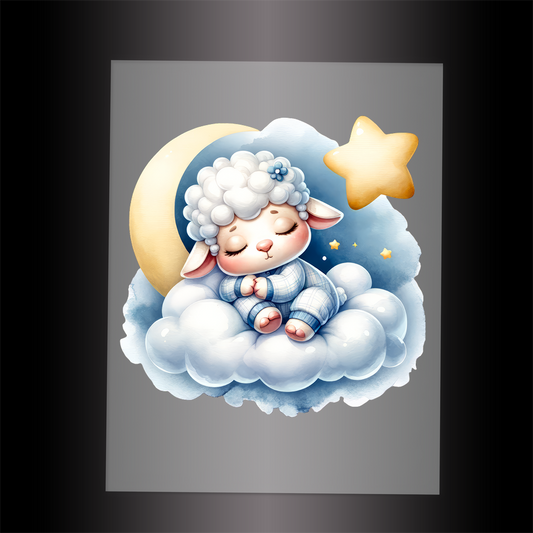(DTF-1013) SHEEP IN PJ'S SLEEPING ON A CLOUD - Garment Transfer