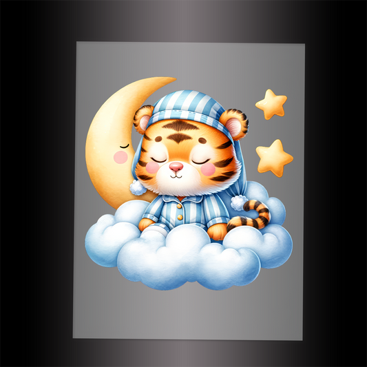 (DTF-1016) TIGER IN PJ'S SLEEPING ON A CLOUD - Garment Transfer
