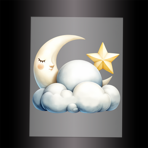 (DTF-1018) SLEEPY MOON ON A CLOUD - Garment Transfer