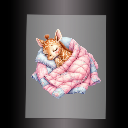 (DTF-1019) SLEEPING GIRAFFE PINK - Garment Transfer