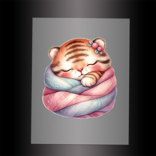 (DTF-1021) SLEEPING TIGER PINK - Garment Transfer