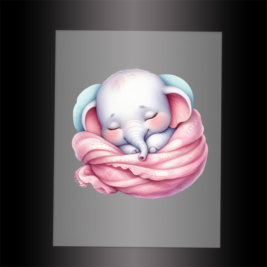 (DTF-1022) SLEEPING ELEPHANT PINK - Garment Transfer