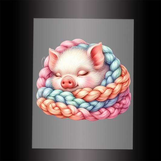(DTF-1023) SLEEPING PIG PINK - Garment Transfer