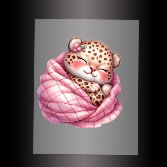 (DTF-1024) SLEEPING LEOPARD PINK - Garment Transfer