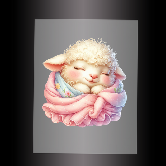 (DTF-1025) SLEEPING LAMB PINK - Garment Transfer
