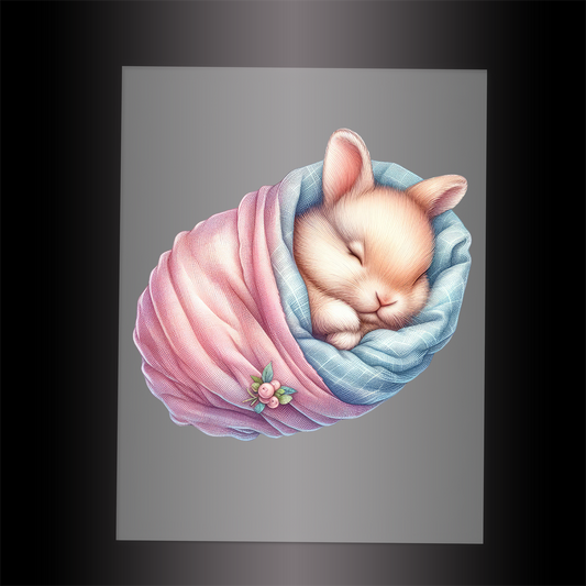 (DTF-1026) SLEEPING BUNNY PINK - Garment Transfer