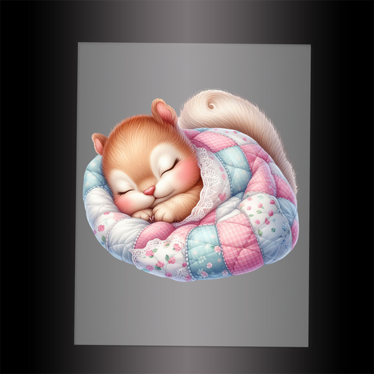 (DTF-1027) SLEEPING SQUIRREL PINK - Garment Transfer
