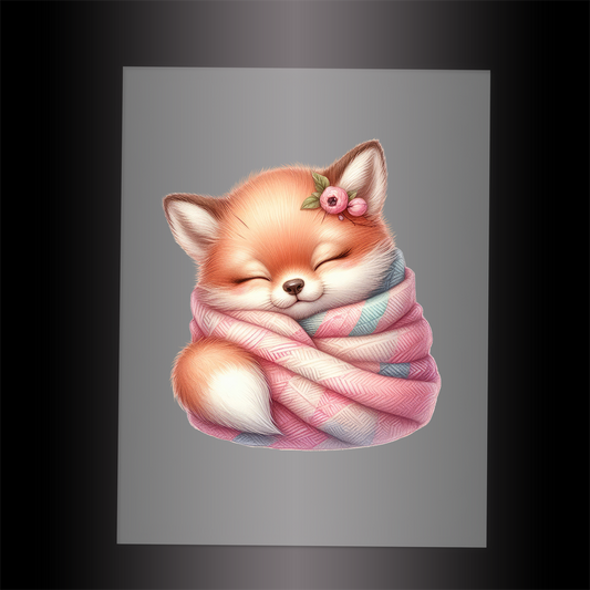 (DTF-1028) SLEEPING FOX PINK - Garment Transfer