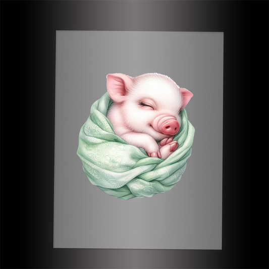 (DTF-1034) SLEEPING PIG MINT - Garment Transfer
