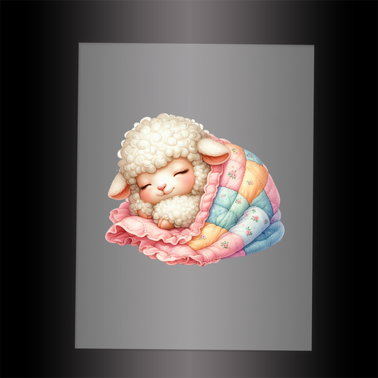 (DTF-1037) SLEEPING LAMB IN BLANKET - Garment Transfer