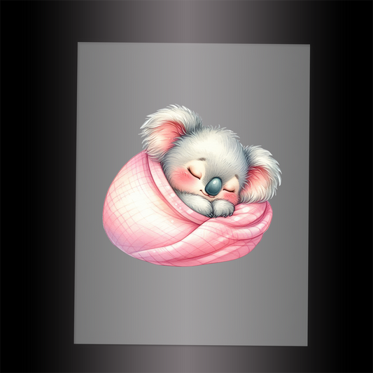 (DTF-1039) SLEEPING KOALA IN BLANKET - Garment Transfer