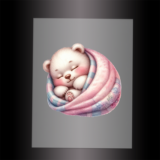 (DTF-1040) SLEEPING BEAR IN BLANKET - Garment Transfer