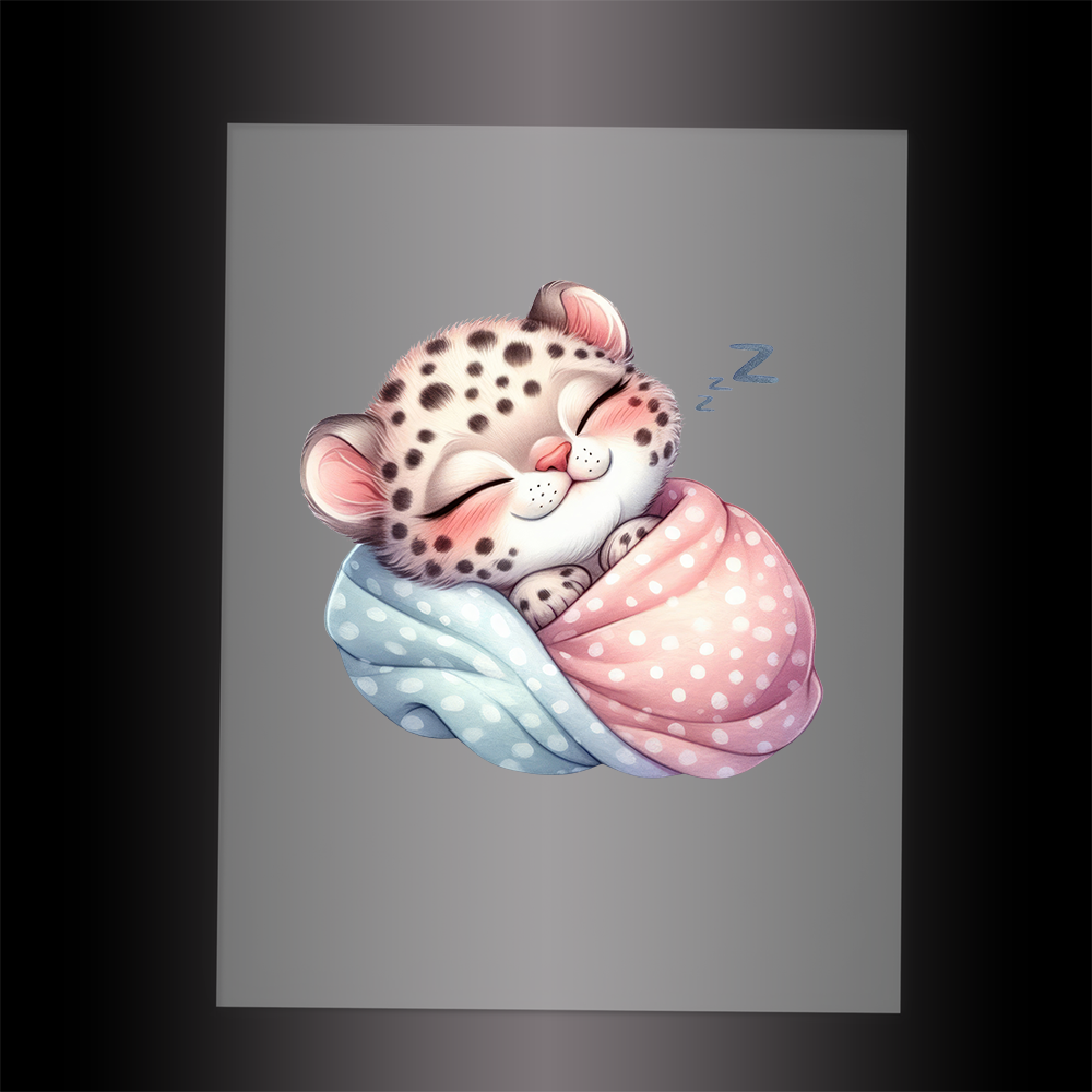 (DTF-1042) SLEEPING LEOPARD IN BLANKET - Garment Transfer